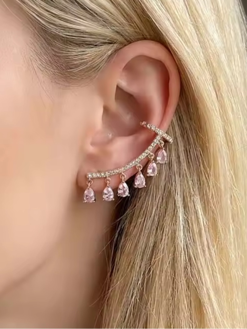 Target Rose Gold Ear Crawler with Pink Teardrop Drops